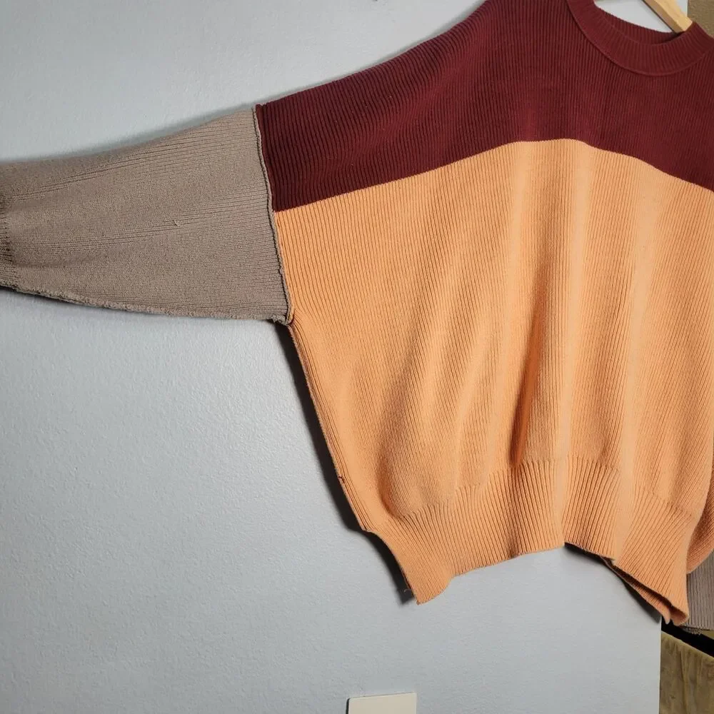 Free People Easy Street Colorblock Sweater M Oversized Slouchy Fisherman Boho